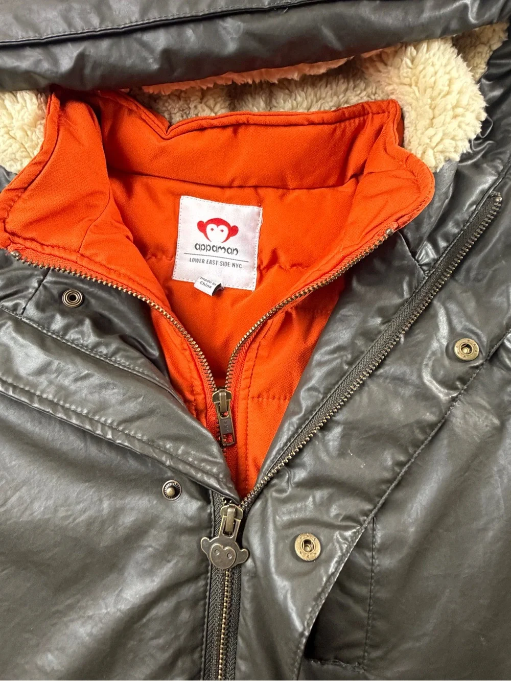 Appaman Kids Himalaya Down/Cotton Jacket w/ Quilted Vest & Sherpa Hood, Sz 8